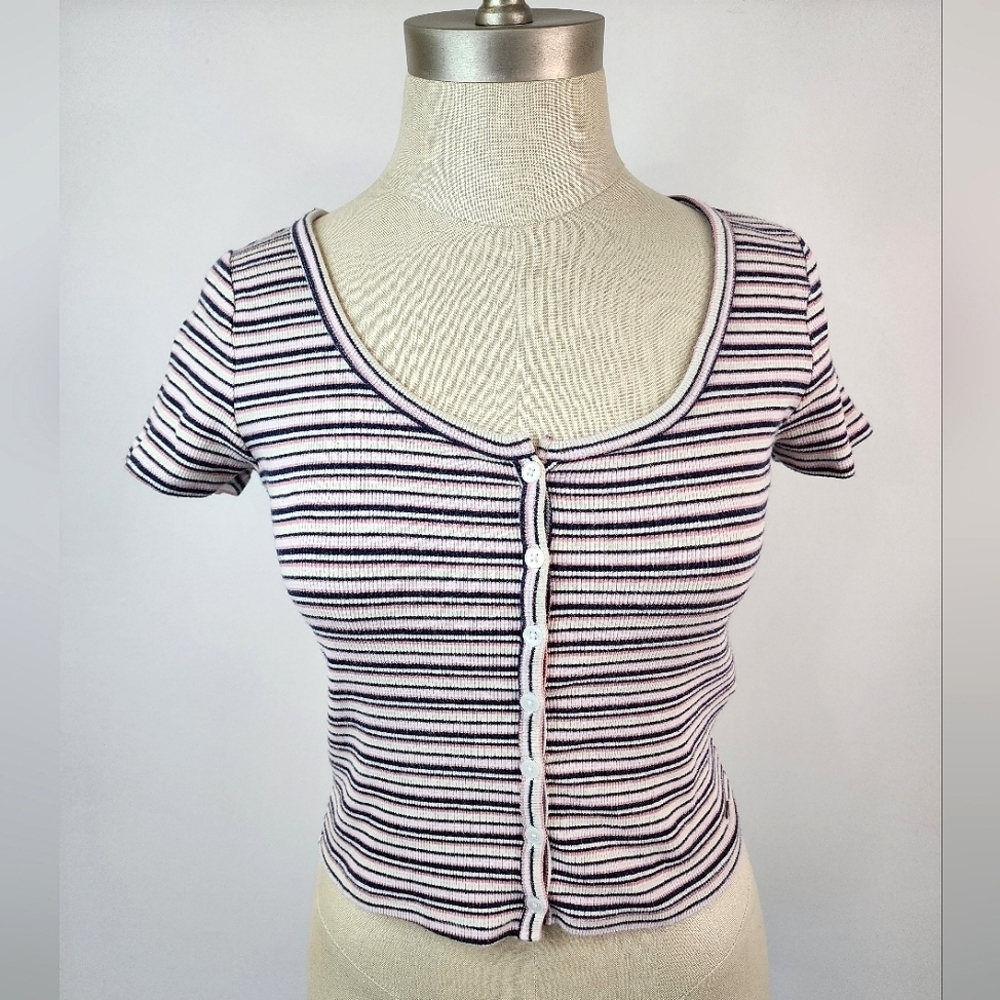 Hollister Striped Crop Top - Black and White